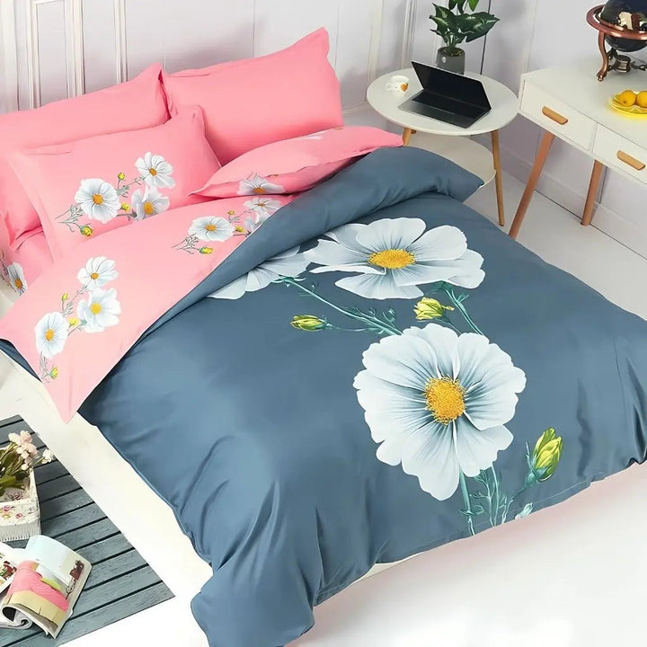 Grey Daisy Print Duvet Cover and Sheet Set bedroom lifestyle