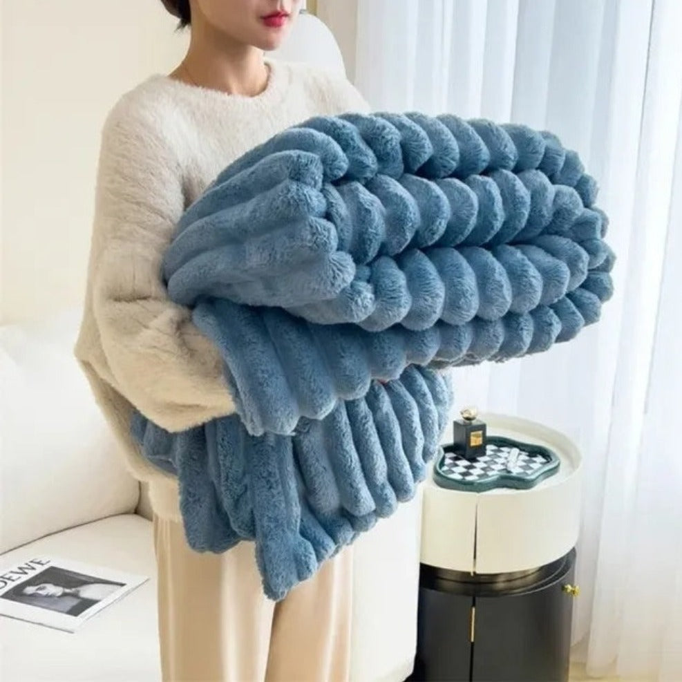 Blue velvety microfleece throw blanket