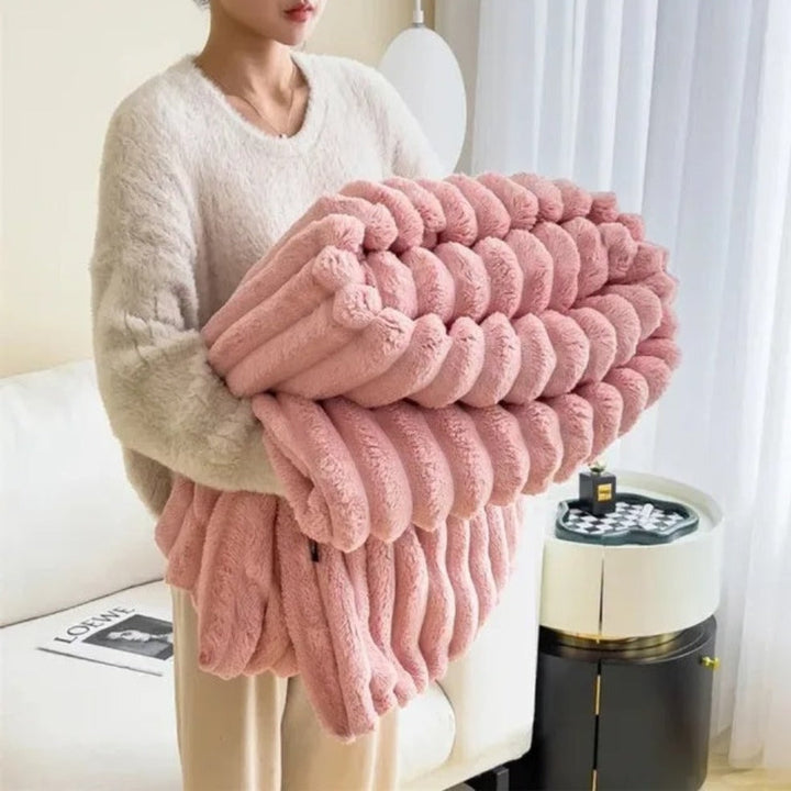 Pink velvety microfleece throw blanket
