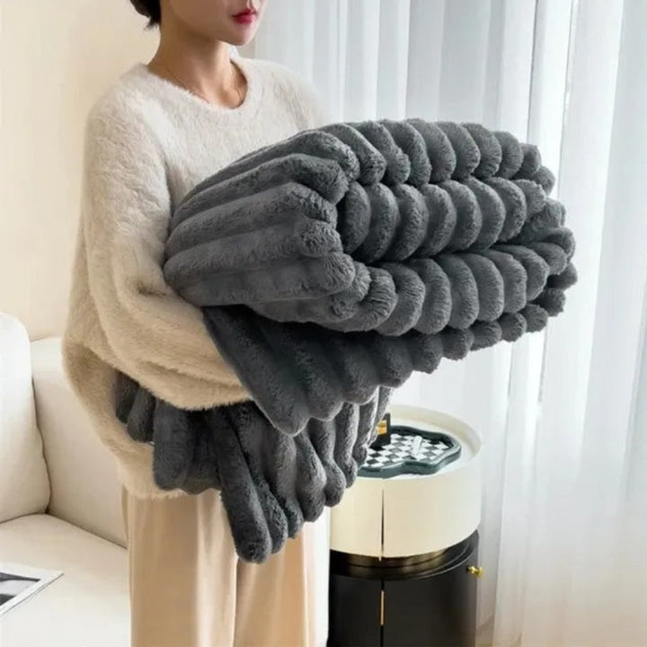 Dark gray velvety microfleece throw blanket