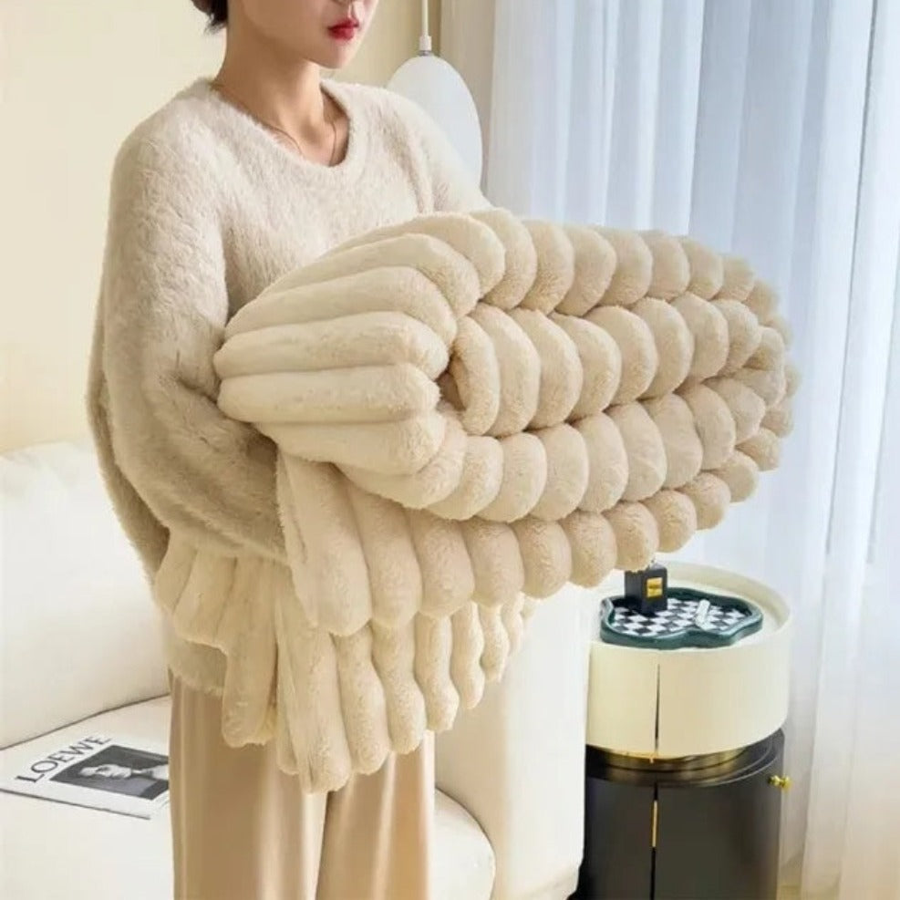 White velvety microfleece throw blanket