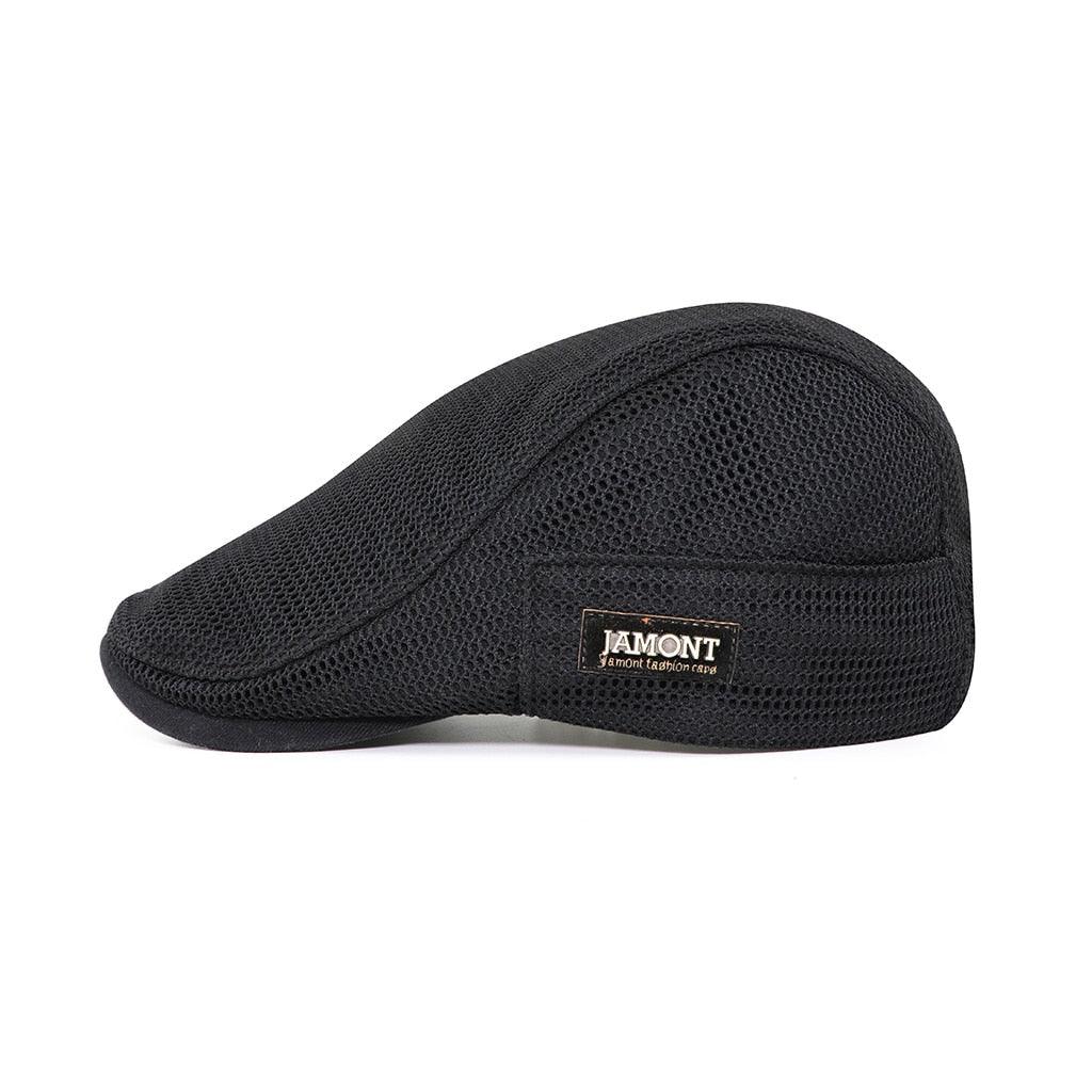 Black Ventilated Mesh Flat Cap profile view