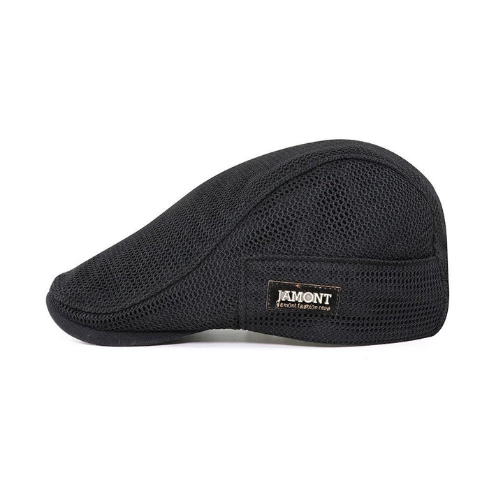 Black Ventilated Mesh Flat Cap profile view