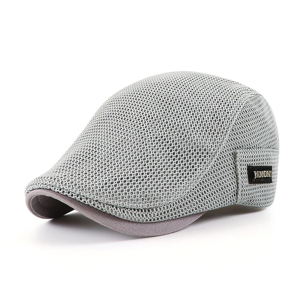 Grey Ventilated Mesh Flat Cap side view