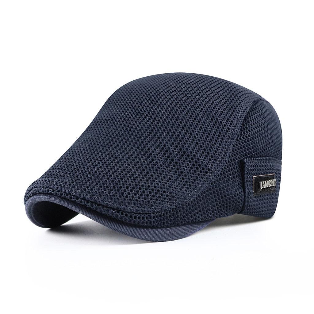 Navy Blue Ventilated Mesh Flat Cap side view