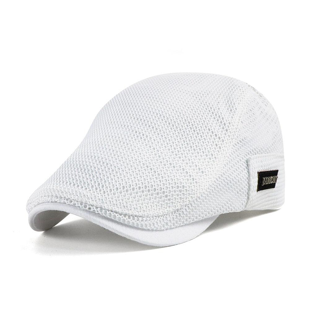 White Ventilated Mesh Flat Cap side view