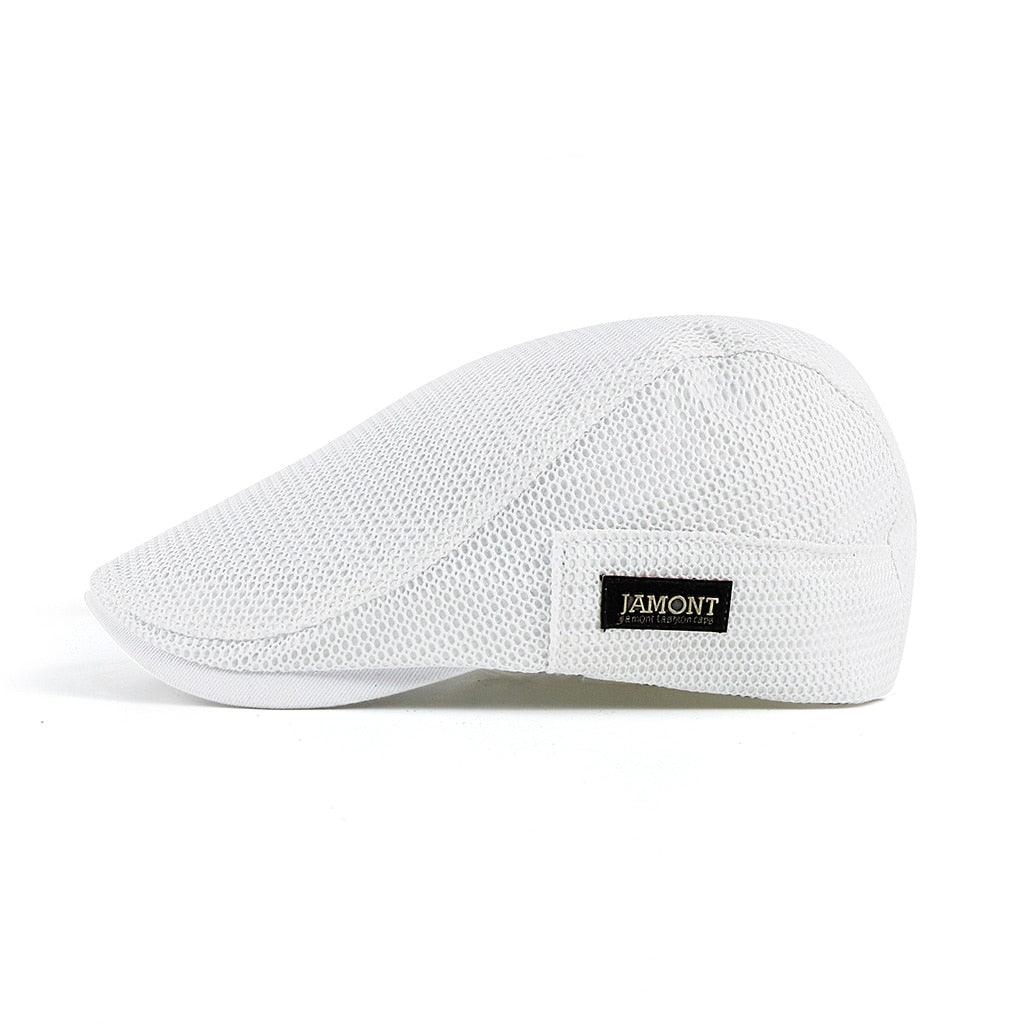 White Ventilated Mesh Flat Cap profile view