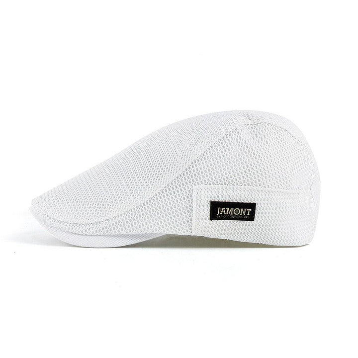 White Ventilated Mesh Flat Cap profile view