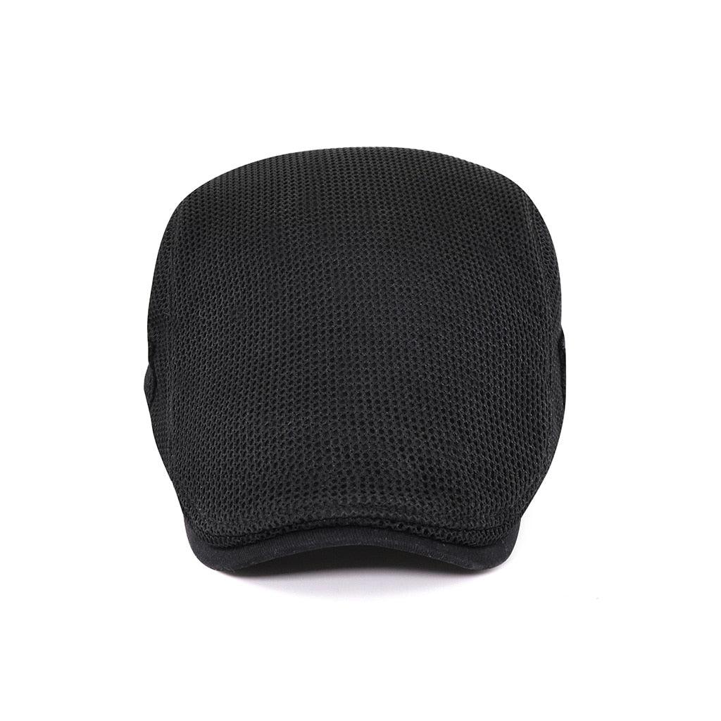 Black Ventilated Mesh Flat Cap front view