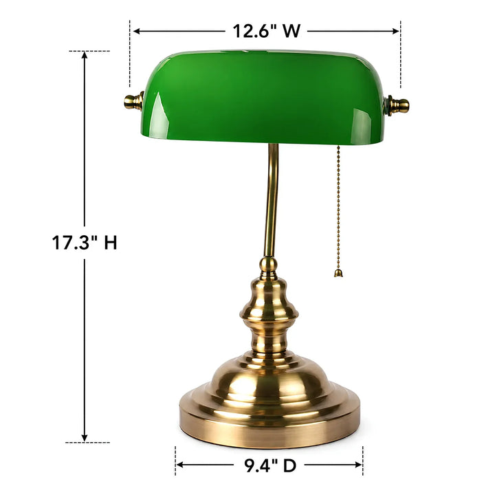 Vintage Brass Banker's Lamp on wood desk lifestyle