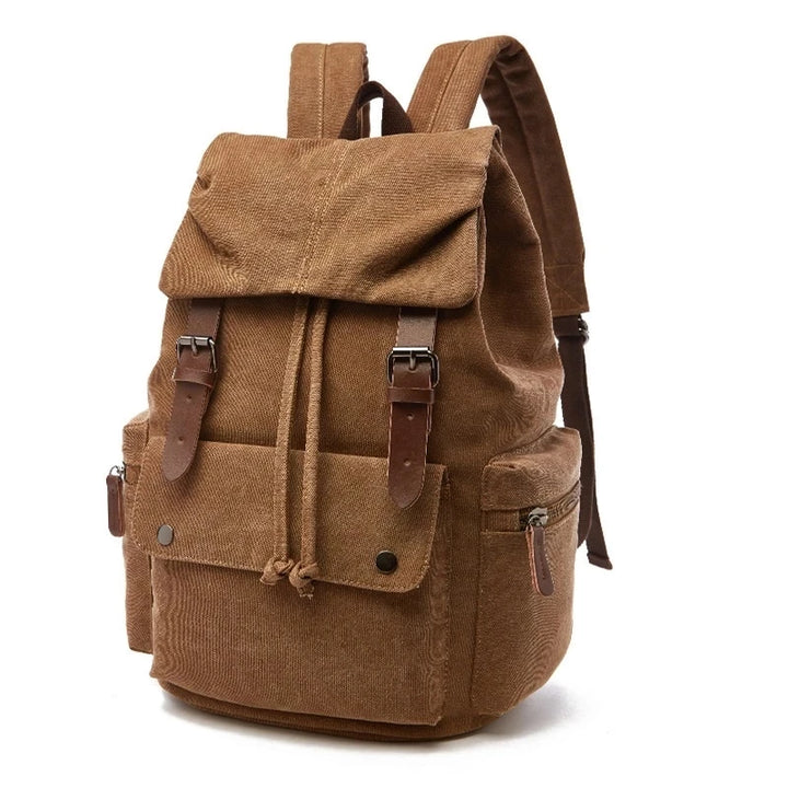 Vintage Canvas Travel Backpack - Coffee, Front View