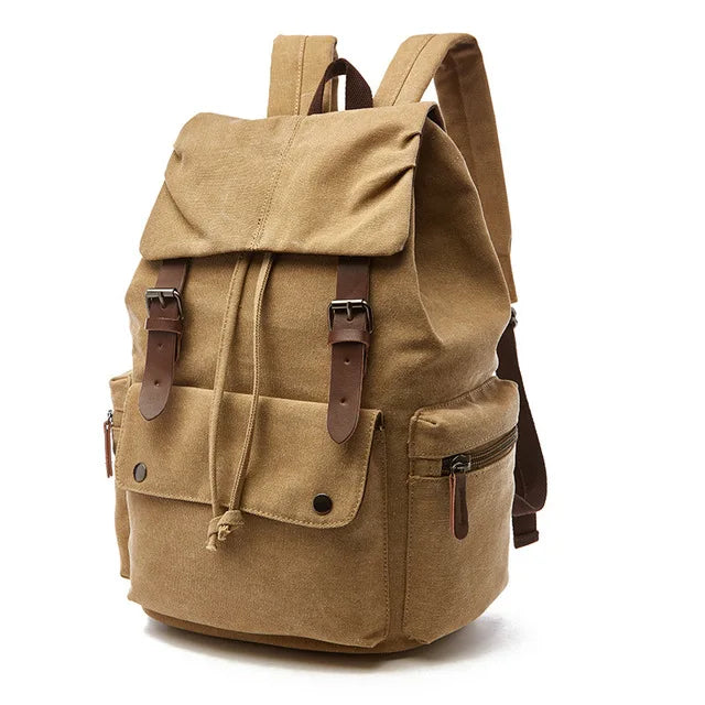 Vintage Canvas Travel Backpack - Khaki