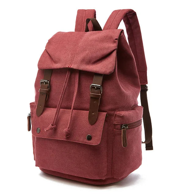 Vintage Canvas Travel Backpack - Red