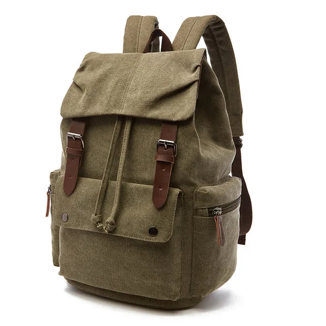 Vintage Canvas Travel Backpack - Army Green