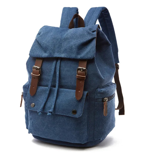 Vintage Canvas Travel Backpack - Dark Blue