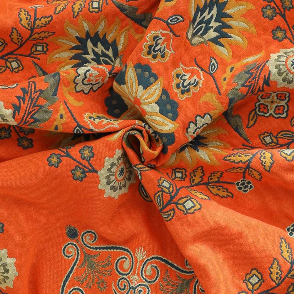 Vintage Marigold Cotton Gauze Throw floral medallion detail