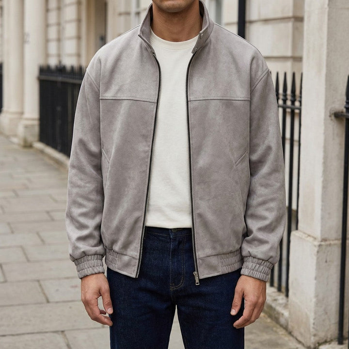 Gray Vintage Suede Jacket worn lifestyle