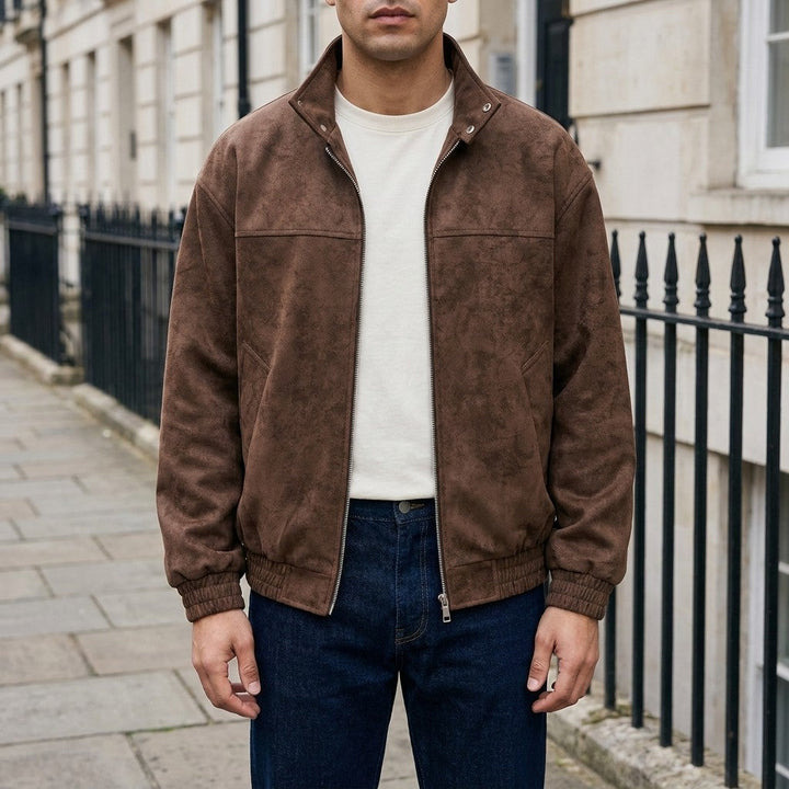 Coffee Vintage Suede-Look Jacket worn lifestyle