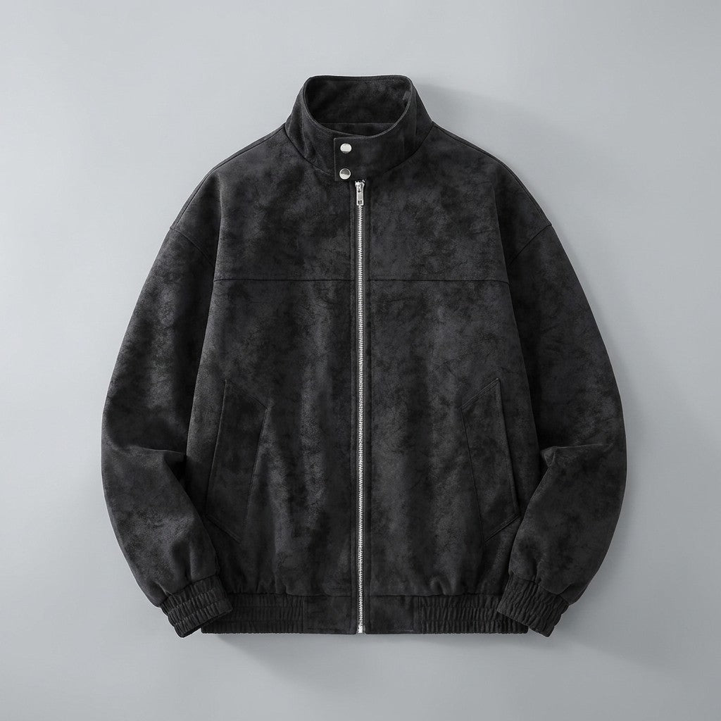 Black Vintage Suede-Look Jacket flat lay front