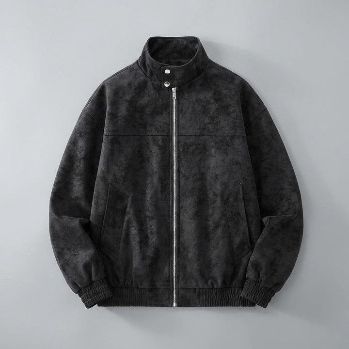 Black Vintage Suede-Look Jacket flat lay front