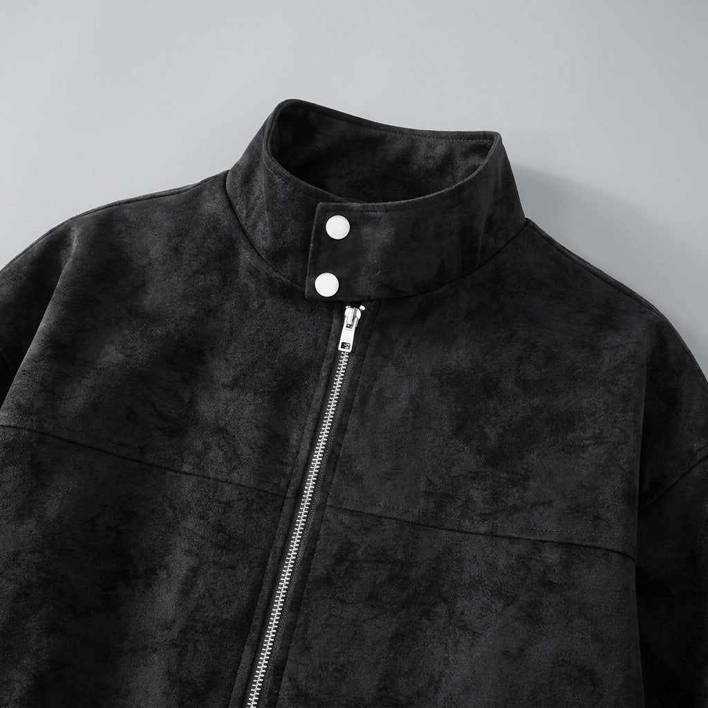 Black Vintage Suede-Look Jacket texture detail