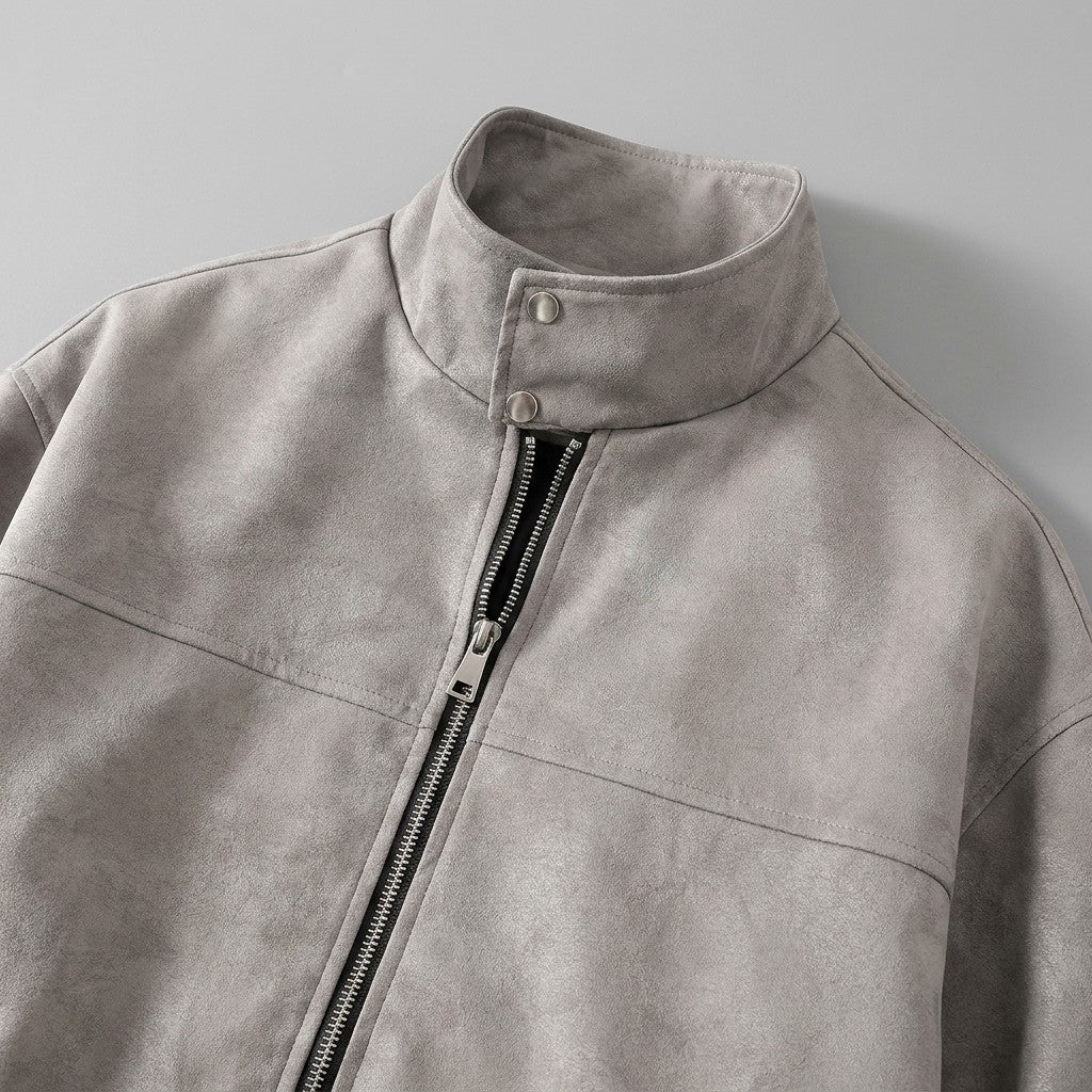 Gray Vintage Suede-Look Jacket texture detail