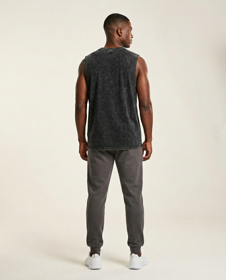 Black Vintage-Wash Cotton Tank back view