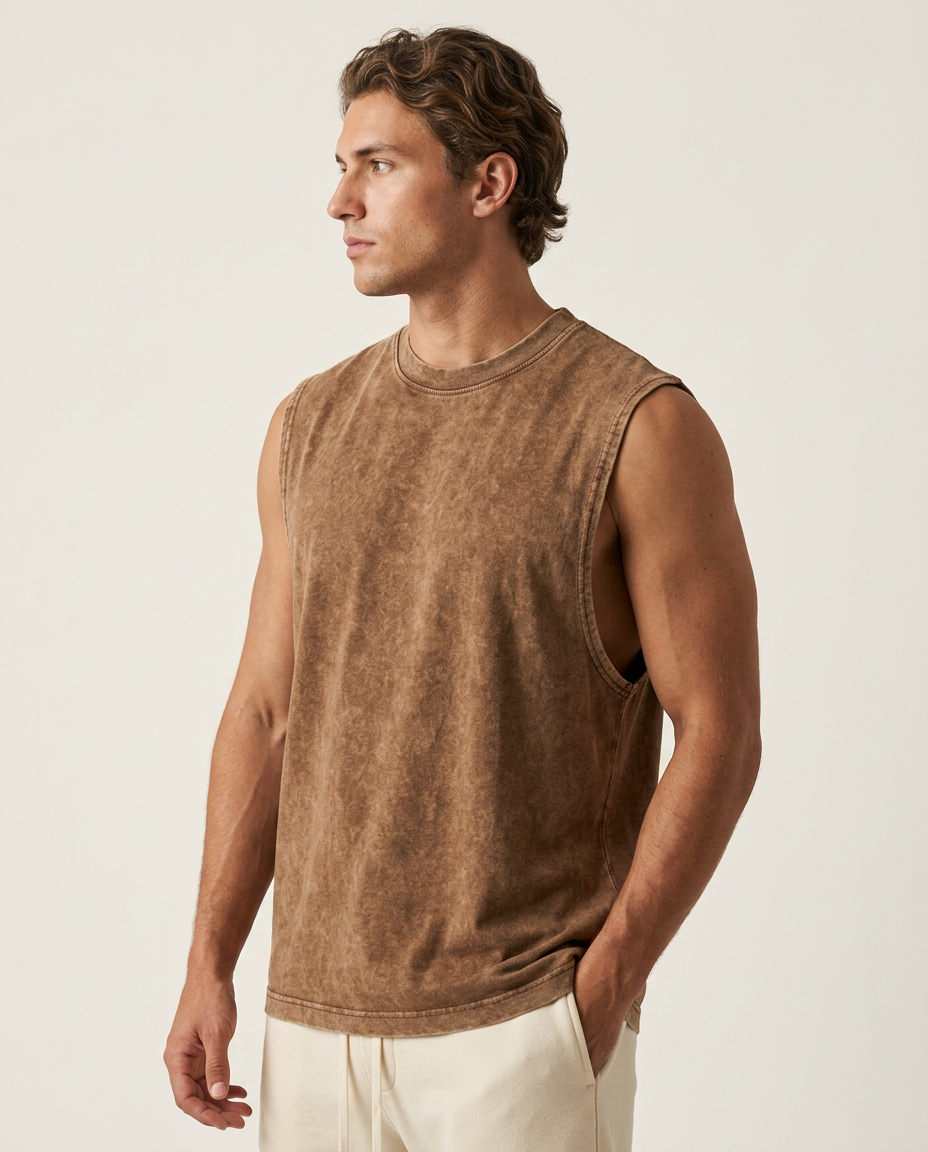Brown Vintage-Wash Cotton Tank side view