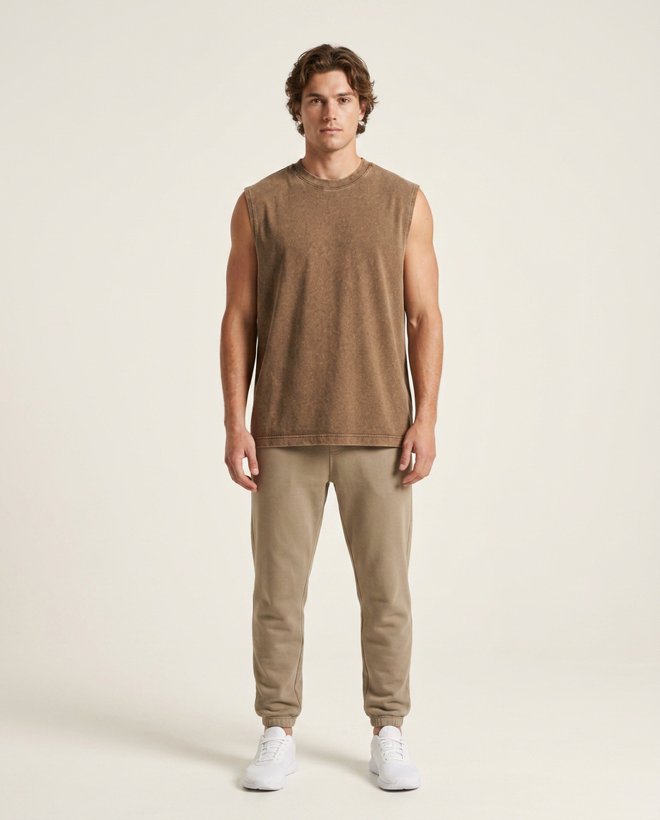 Brown Vintage-Wash Cotton Tank front view