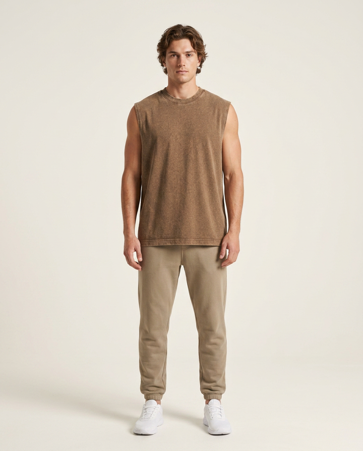 Brown Vintage-Wash Cotton Tank front view