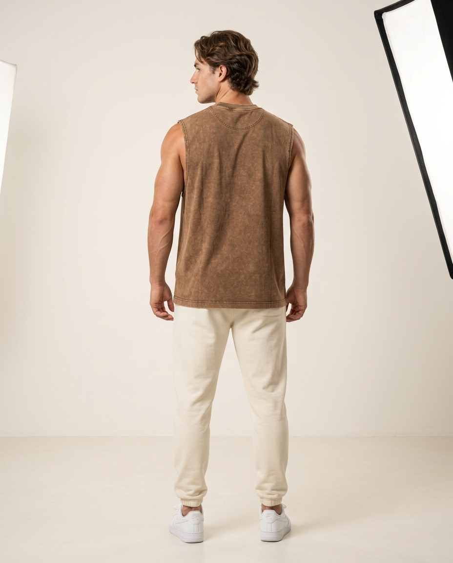 Brown Vintage-Wash Cotton Tank back view