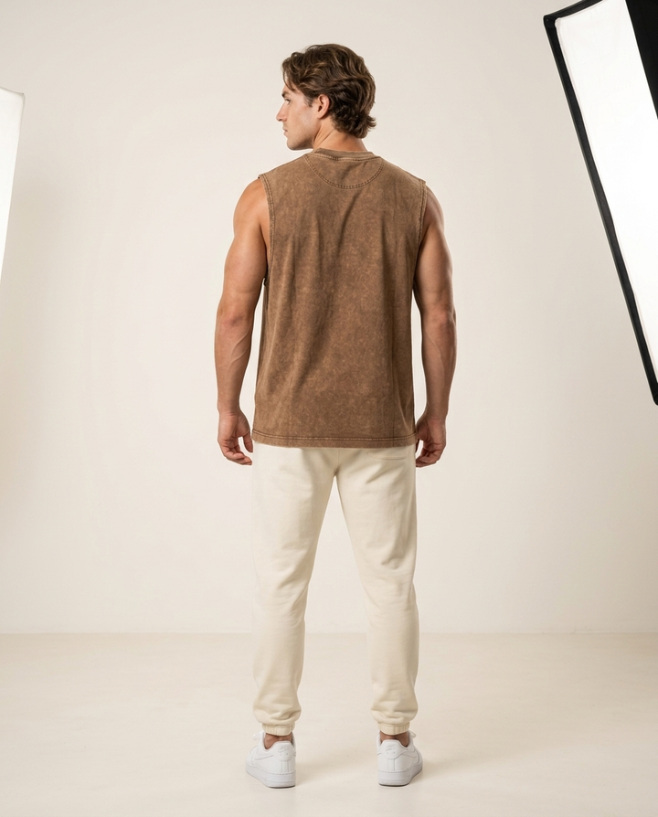 Brown Vintage-Wash Cotton Tank back view