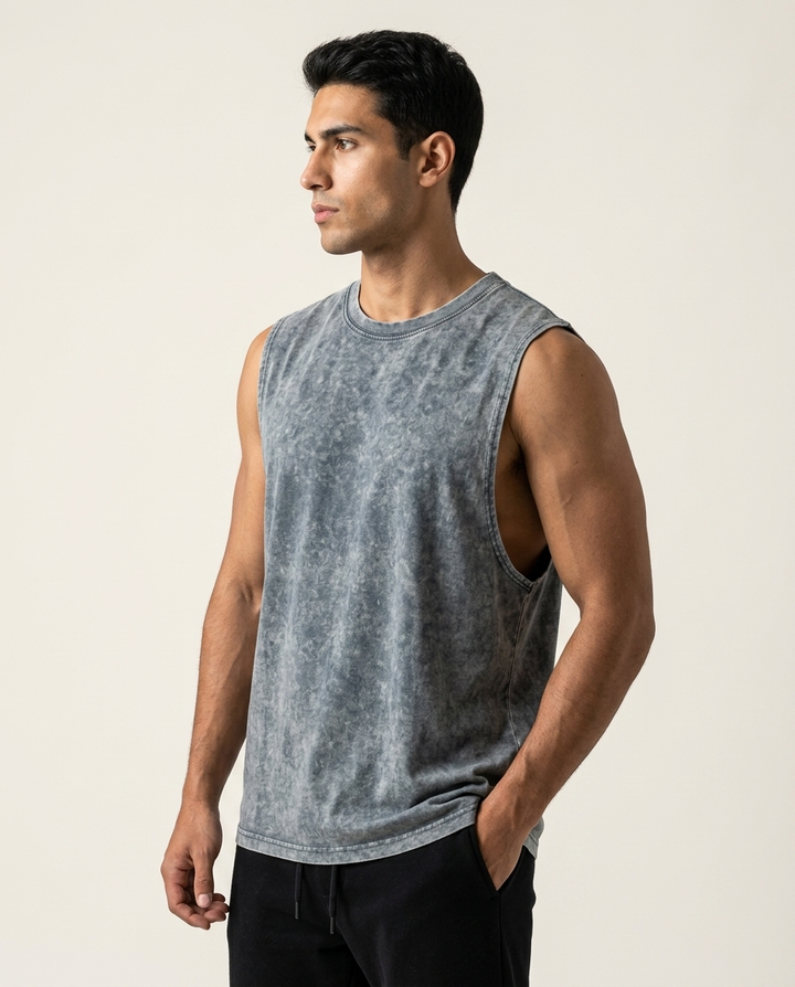 Grey Vintage-Wash Cotton Tank side view
