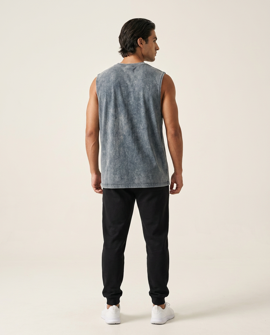 Grey Vintage-Wash Cotton Tank back view
