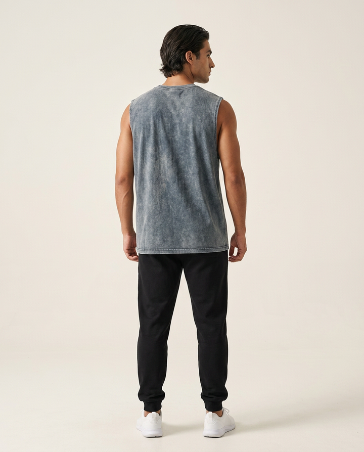 Grey Vintage-Wash Cotton Tank back view