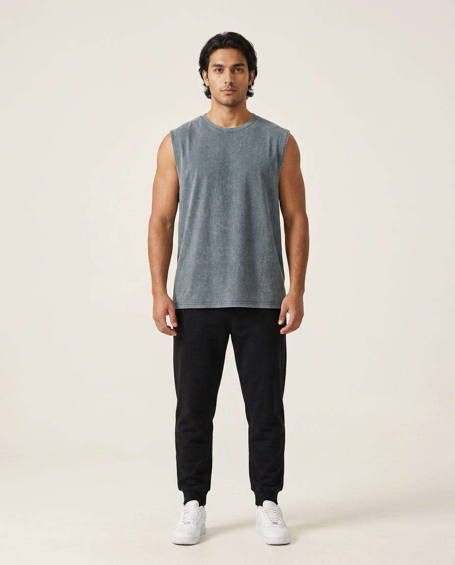 Grey Vintage-Wash Cotton Tank front view