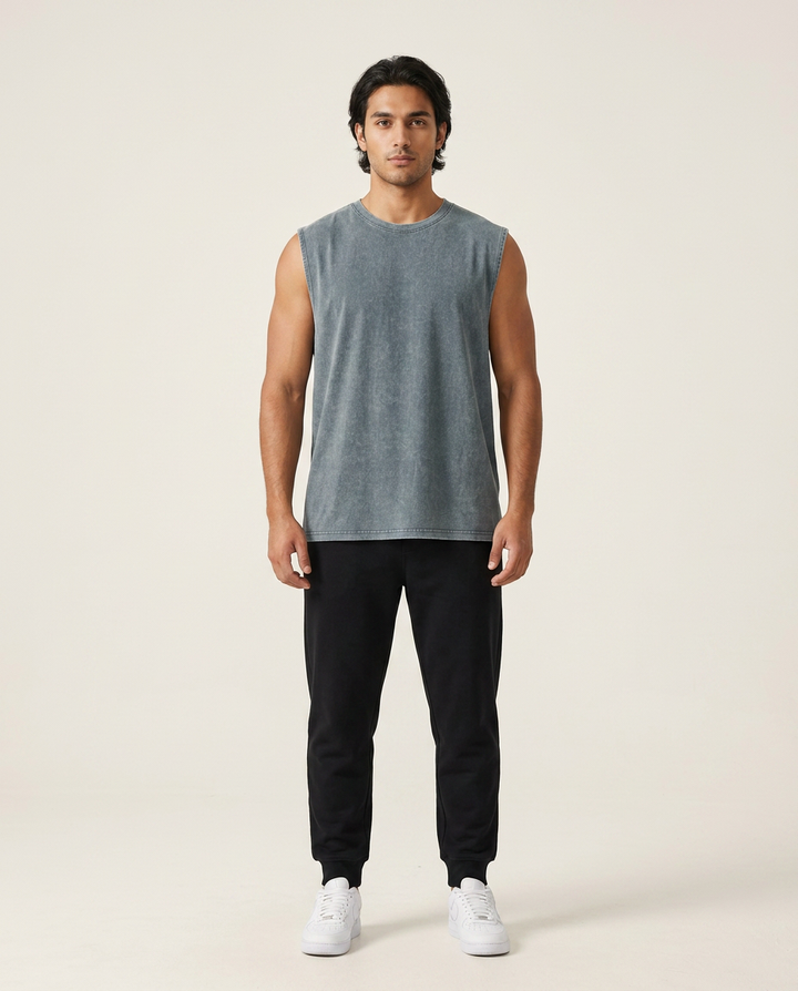 Grey Vintage-Wash Cotton Tank front view