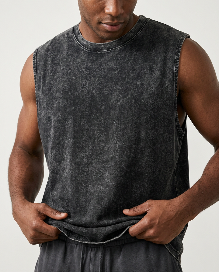 Black Vintage-Wash Cotton Tank fabric close-up
