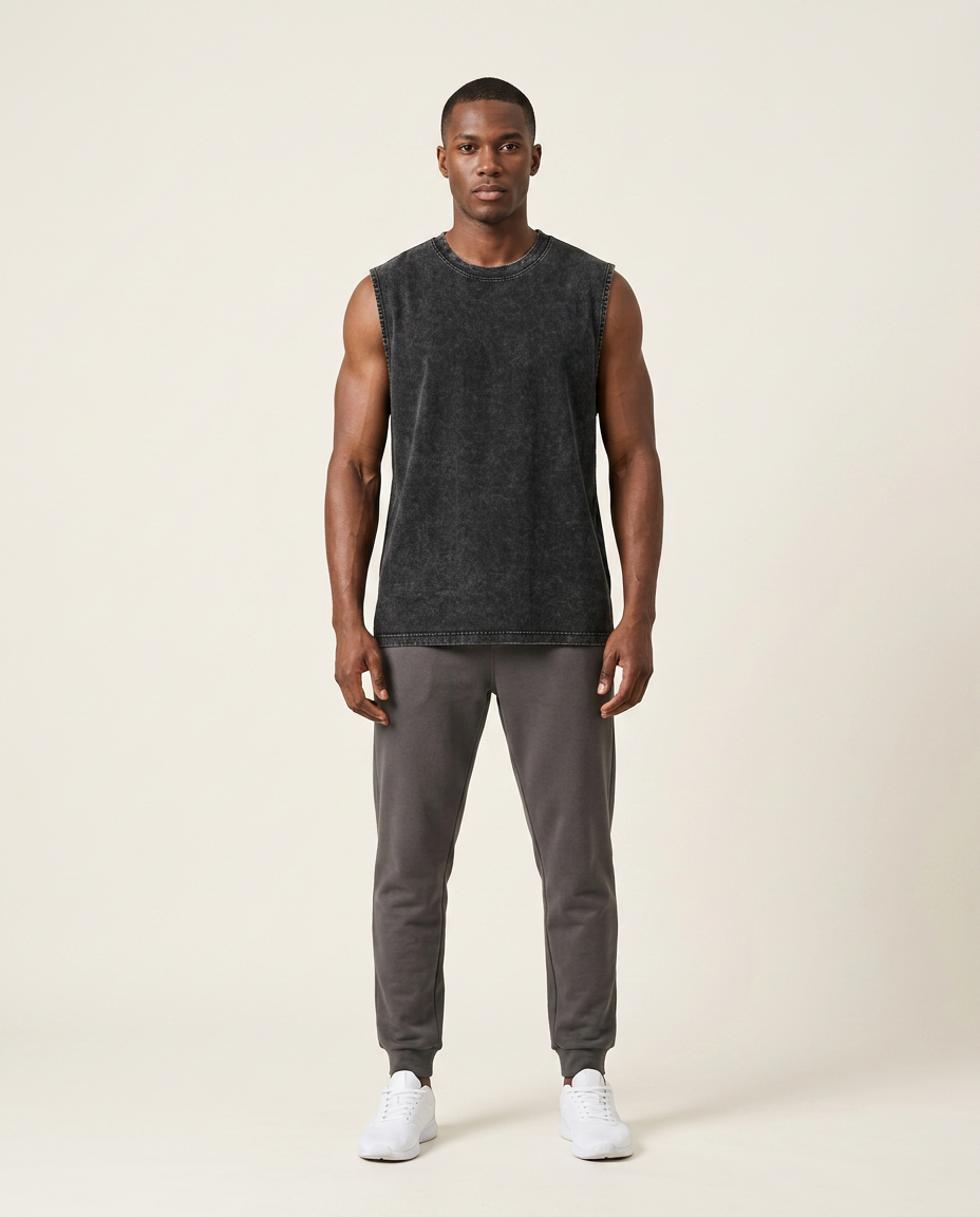 Black Vintage-Wash Cotton Tank front view