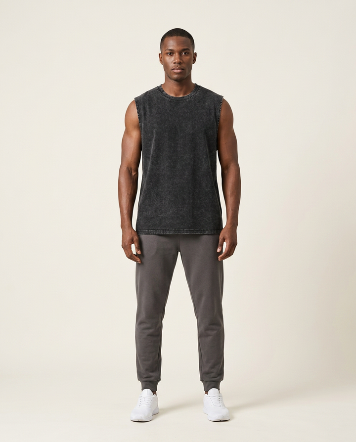 Black Vintage-Wash Cotton Tank front view
