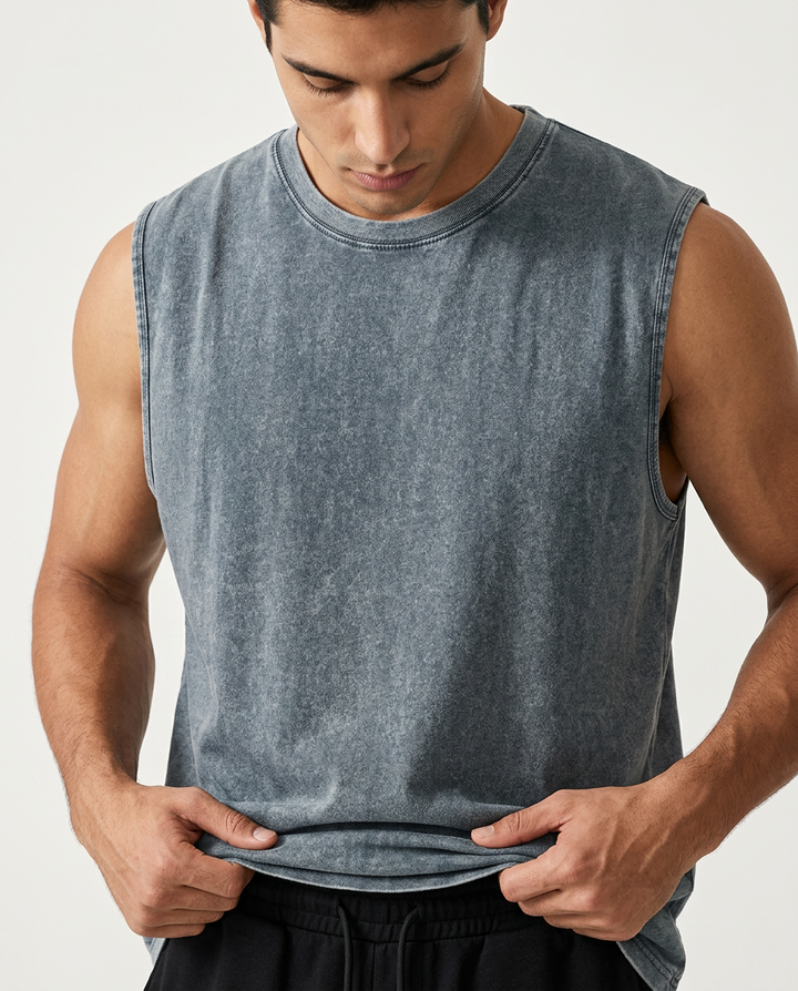 Grey Vintage-Wash Cotton Tank fabric close-up