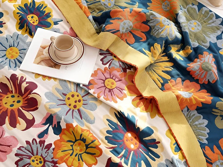 Vivid Floral Cotton Throw fabric texture detail
