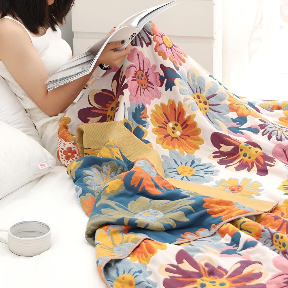 Vivid Floral Cotton Throw folded corner detail