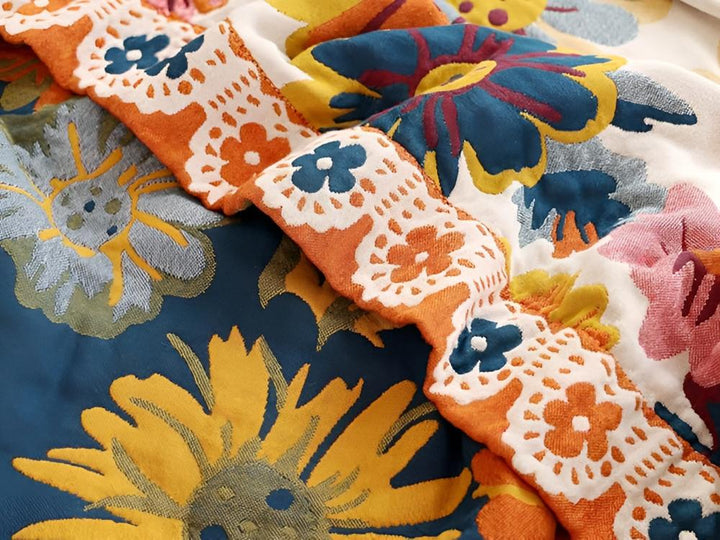 Vivid Floral Cotton Throw close-up of the floral print