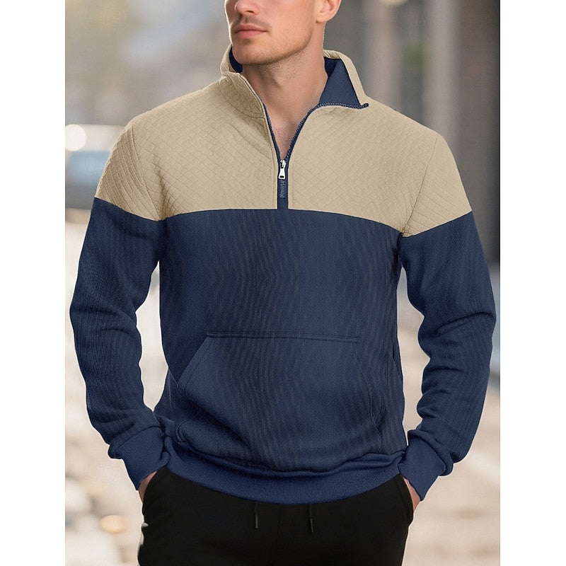 Quilted-Yoke Quarter-Zip Sweatshirt with Kangaroo Pocket
