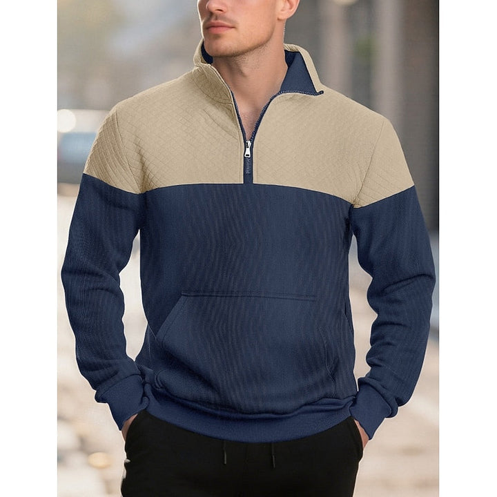 Quilted-Yoke Quarter-Zip Sweatshirt with Kangaroo Pocket