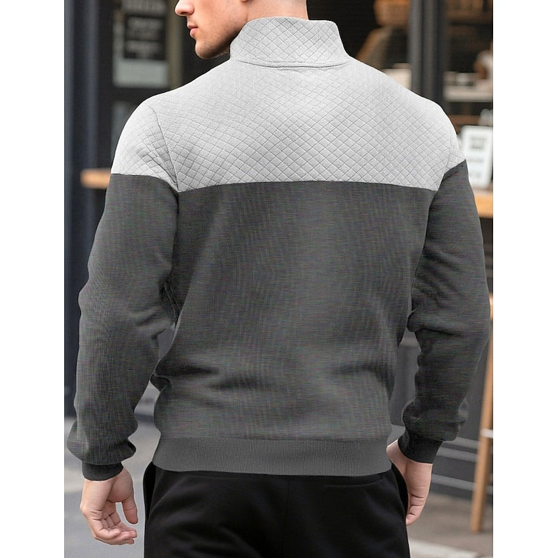 Quilted-Yoke Quarter-Zip Sweatshirt with Kangaroo Pocket