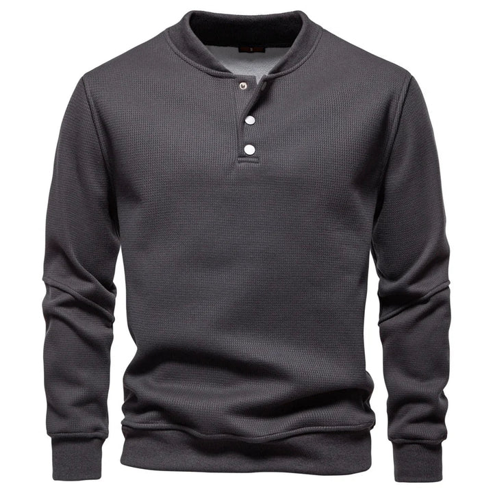 Waffle-Knit Henley Pullover front view