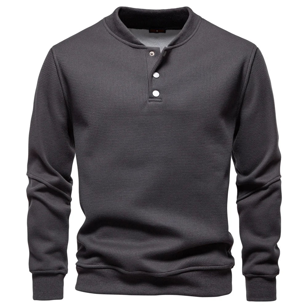 Charcoal Waffle-Knit Long Sleeve Henley front view