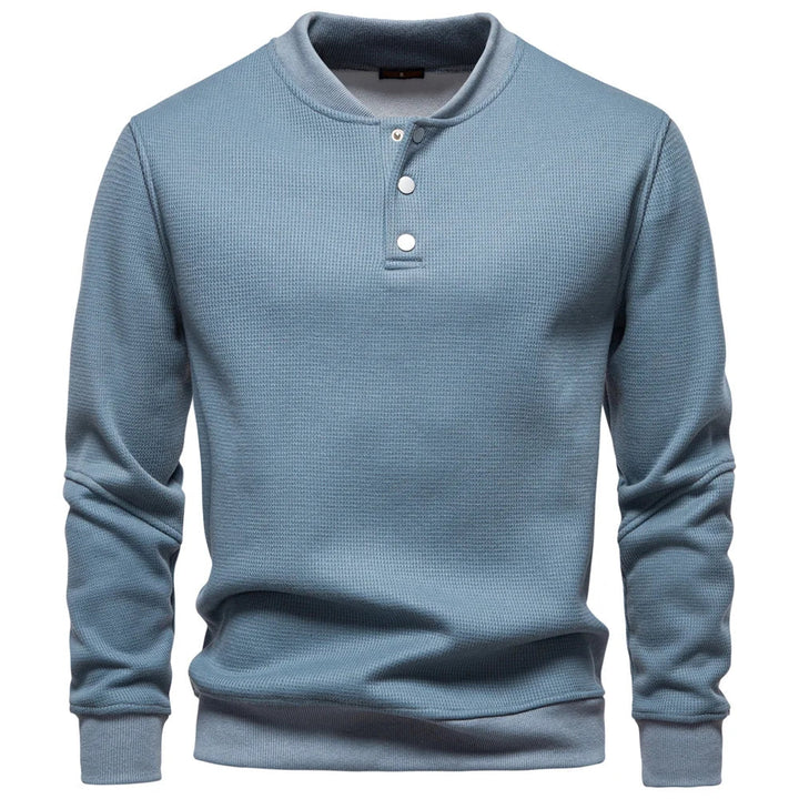 Light Blue Waffle-Knit Long Sleeve Henley front view